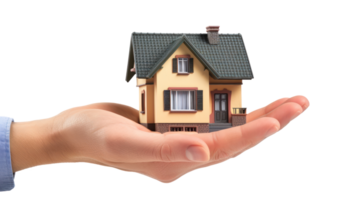 Hand holding a house isolated on transparent background png