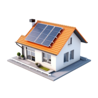 A house which has solar pannels on the roof which charge a large battery inside the house, transparent background png
