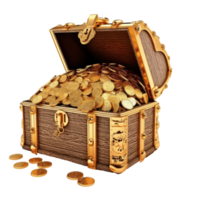 Treasure chest filled with gold and riches isolated on a transparent background png