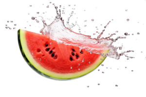 watermelon slice with splash on transparent background png