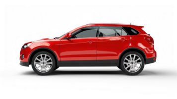 Red SUV car in angle view isolated on transparent background png