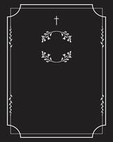 Funeral card. Empty card. Black and white frame with leaves and text vector