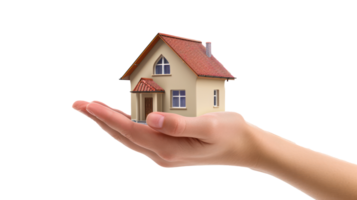 Hand holding a house isolated on transparent or transparent background png