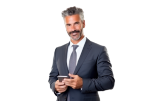 Professional businessman, with phone, transparent background png