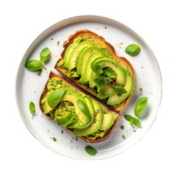 Overhead food photography, Delicious Plate of Avocado Toast, transparent background png