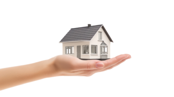 Hand holding a house isolated on transparent or transparent background png