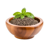 basil seeds in a wooden bowl isolate on transparent background png