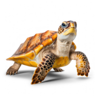 A cute loggerhead sea turtle on an all transparent background png