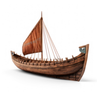 ancient small ship, side profile only, on a solid transparent background png