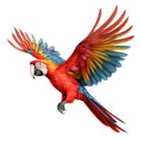 a red and blue parrot flying in the air isolate on transparent background png