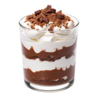 Chocolate Layered Sweet Treat in a rounded glass, on a transparent background png
