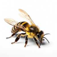 Close up of a perfect bee, high definition, 8k, very sharp on transparent background png