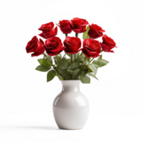 red roses in a white vase on a transparent background png