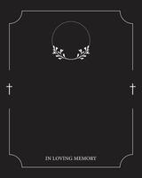 Funeral card. Empty card for funeral with church cross and frame. vector