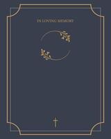 Funeral card. Empty card with gold frame. vector