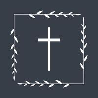 Church ross with leaves frame on grey background vector