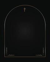 Funeral card. Empty card for funeral with gold and white frame on black background vector