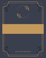Funeral card. Empty card with empty gold frame for text vector