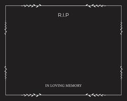 Funeral card. Empty card. Black and white background and frame. Rest in peace vector