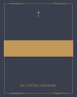 Funeral card. Empty card with empty gold frame for text. In loving memory vector