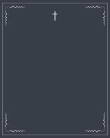 Funeral card. Empty card. White cross and leaves on dark background vector