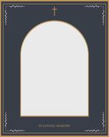 Funeral card. Empty card for funeral with white and gold frame vector