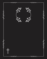 Funeral card. Empty card. Black and white frame with leaves vector