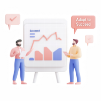 Illustration of two people discussing data trends and success strategies. png
