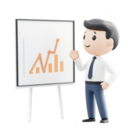 Professional character presenting growth data on a chart for business presentation. png