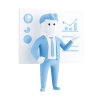 A 3D character presenting analytical data on a digital board. png