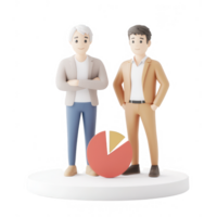 Two business professionals analyzing a colorful pie chart for insights. png