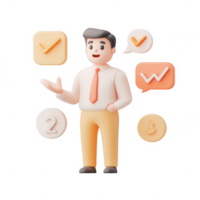 A 3D character presenting business concepts and strategies with engaging visuals. png