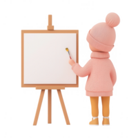 A character painting on a blank canvas, showcasing creativity and artistic expression. png