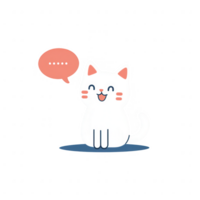 A cheerful cartoon cat with a speech bubble, representing joy and playfulness. png