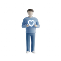 A 3D figure displaying love with a glowing heart symbol, emphasizing compassion. png