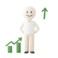 A cheerful character representing growth and success with a graph. png
