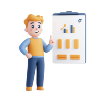 A cheerful character presenting data charts and graphs for effective communication. png