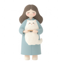 A girl cuddling a fluffy white cat, expressing warmth and affection. png
