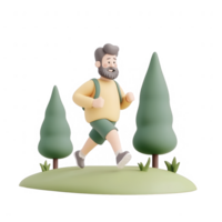 A man jogging in a serene outdoor setting surrounded by trees and greenery. png