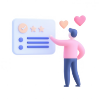 A person interacting with a digital feedback form displaying ratings and emotions. png