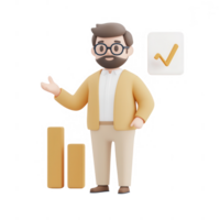 A professional man presenting data trends with growing bar charts and a success icon. png