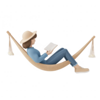 A person relaxing in a hammock, enjoying a good book under the sun. png
