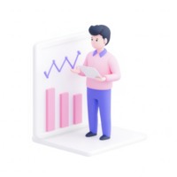 A professional examining data trends on a digital tablet with rising graph visuals. png