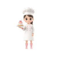A cheerful cartoon chef presents a delicious cake, perfect for culinary creativity. png