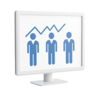A computer screen displays a growth graph with business figures and icons. png