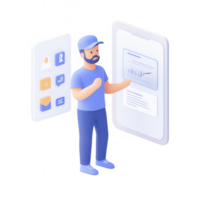 A man analyzing data and statistics on a smartphone interface. png