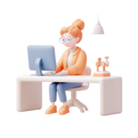 A woman working on a computer in a modern office setting, focused and productive. png