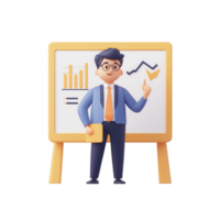 A professional man presenting a financial report with graphs and charts. png