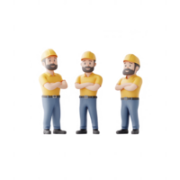 Three construction workers in helmets displaying teamwork and collaboration. png