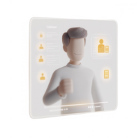 Modern digital interface with confident user and data visualizations. png